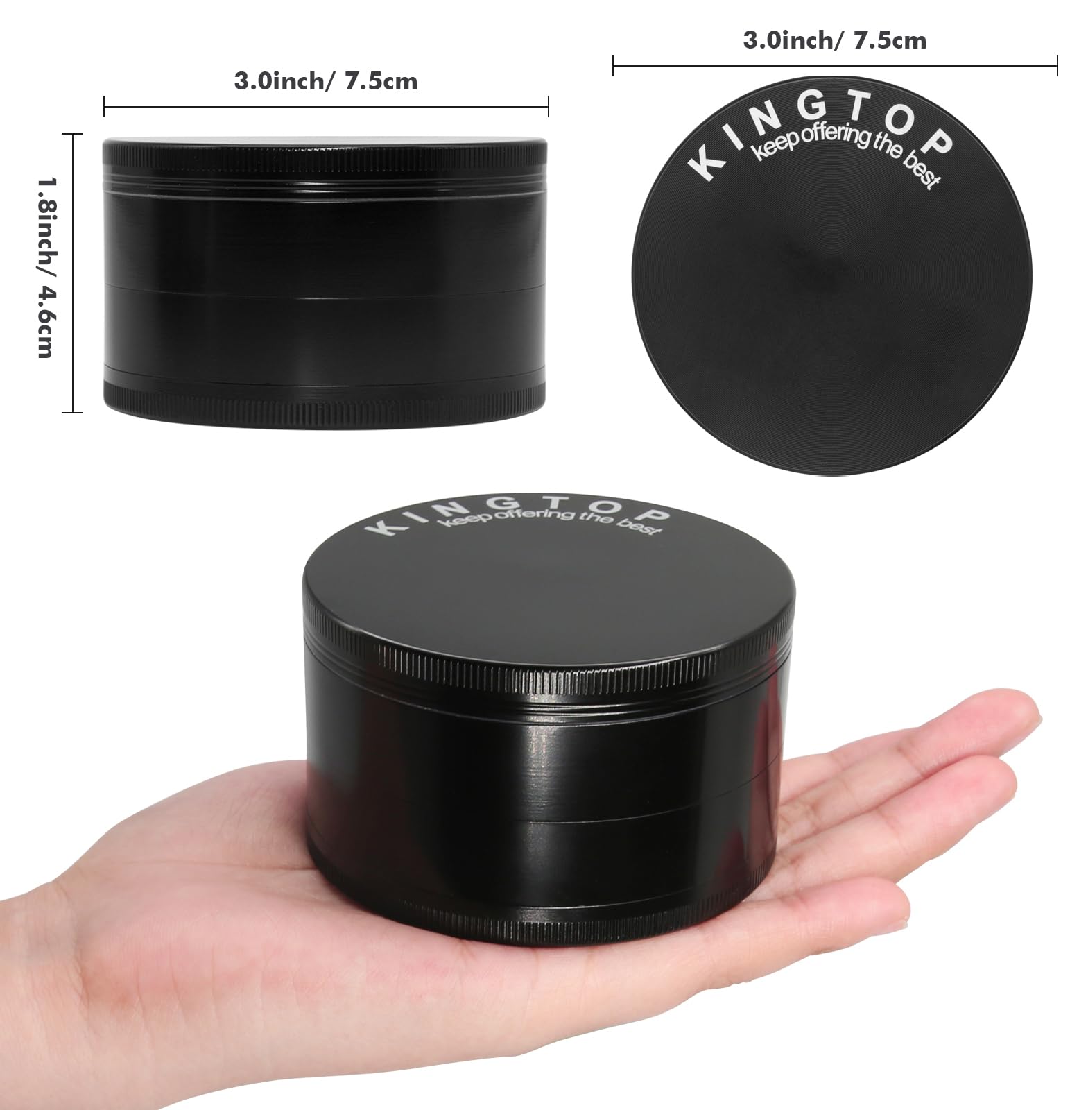 KINGTOP Grinder: cuerpo de aleación de zinc para durabilidad diaria.