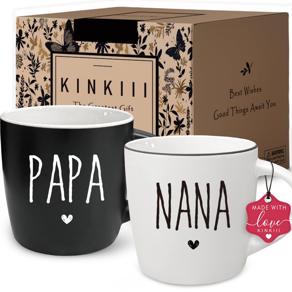 Taza Kinkiii con anuncio de embarazo para abuelos, ideal para sorprender.