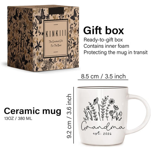 Detalle en corazón de la taza Kinkiii, regalo emocional para anunciar gestación.
