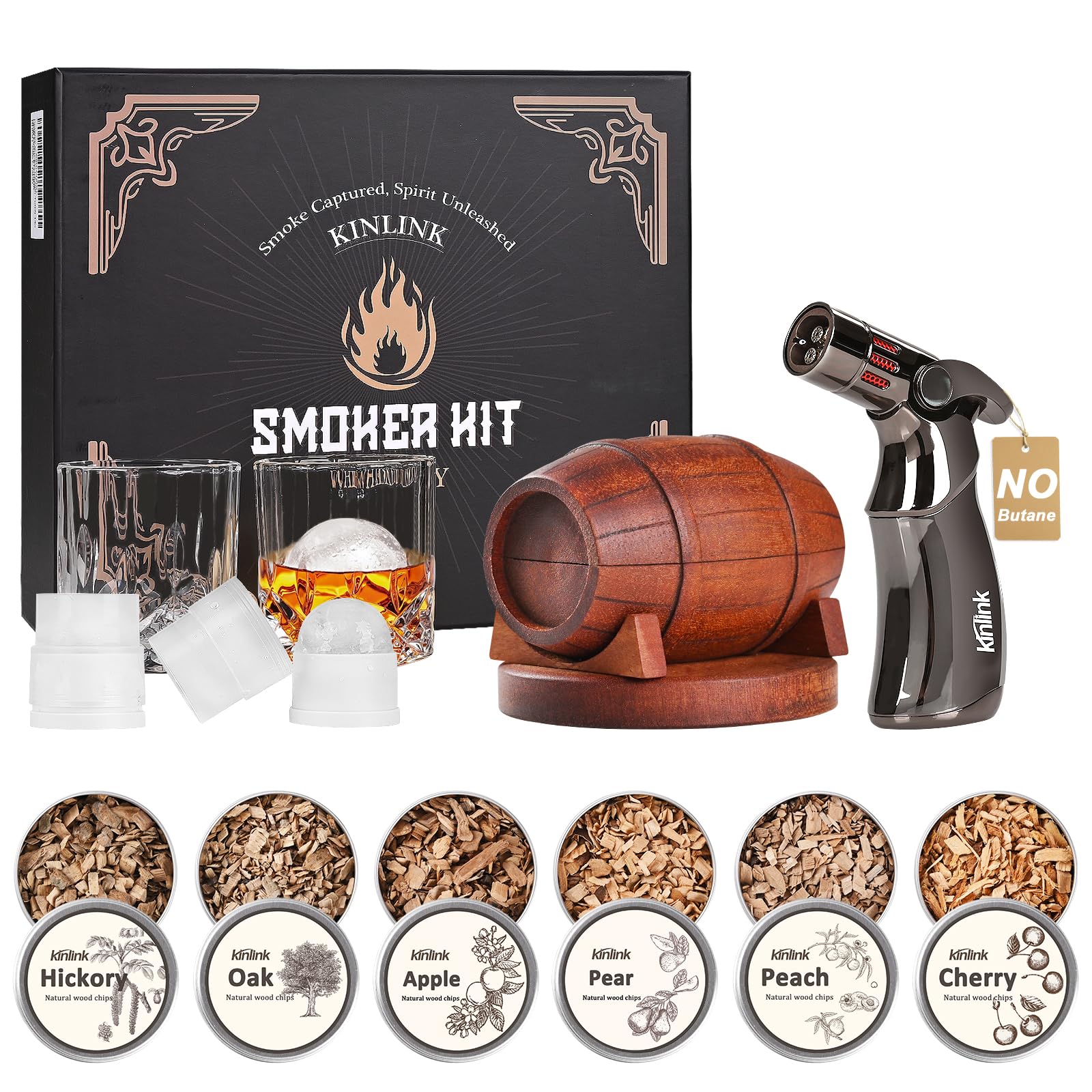 KINLINK kit whisky ahumado con barril de madera para experiencias de coctelería
