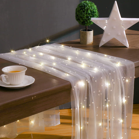 Kinlop borde perlas blancas de tule mejora la elegancia de la mesa