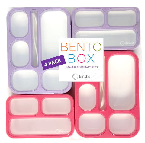 Kinsho bento grande con almuerzo rosa y morado, opción duradera para escolares.