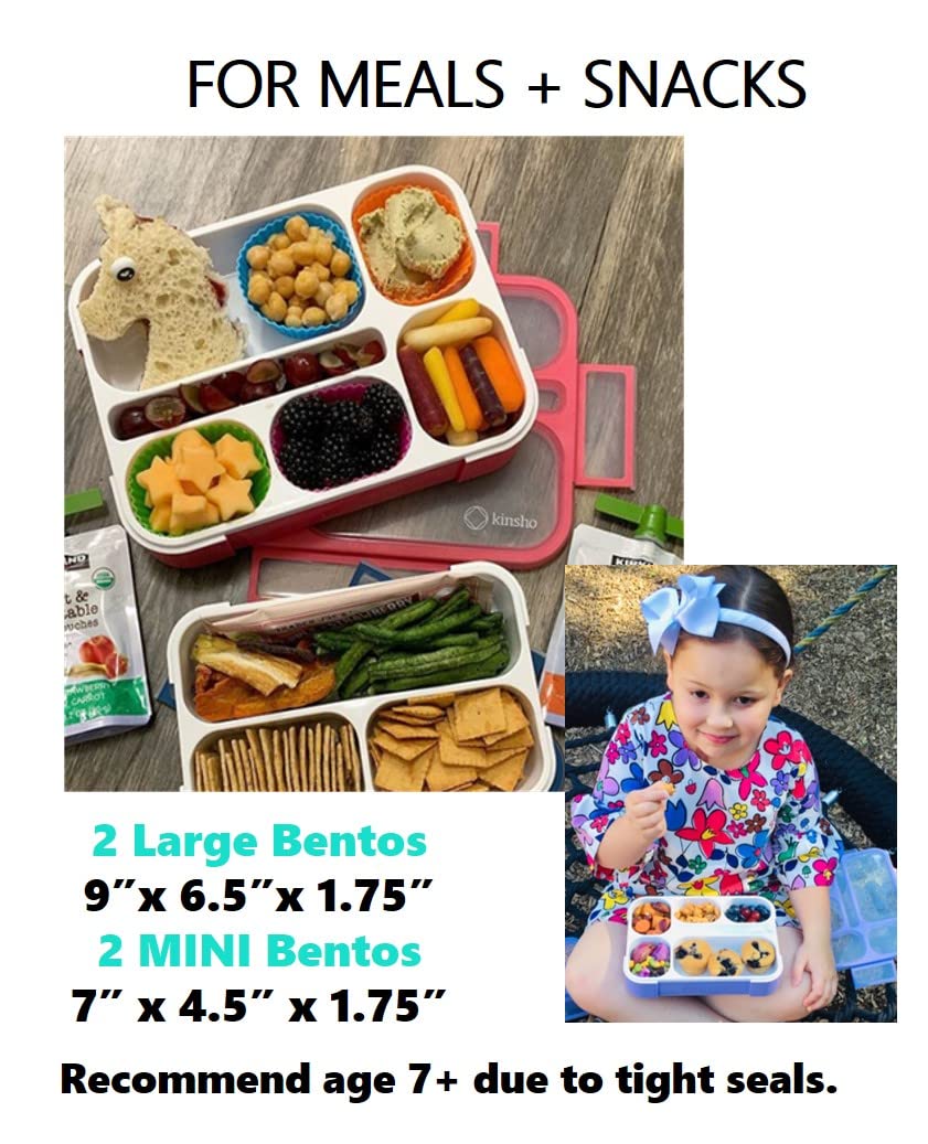 Kinsho bento mini con almuerzo rosa, perfecto para meriendas escolares.