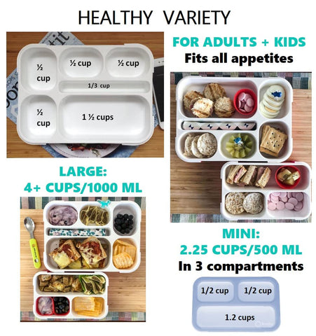 Kinsho bento mini con cucharas-tenedor rosadas para snack rápido.