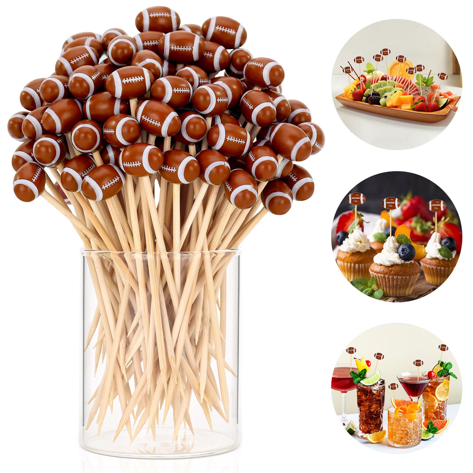 Palillos de cóctel KINYFY con diseño fútbol 12 cm para decorar aperitivos.