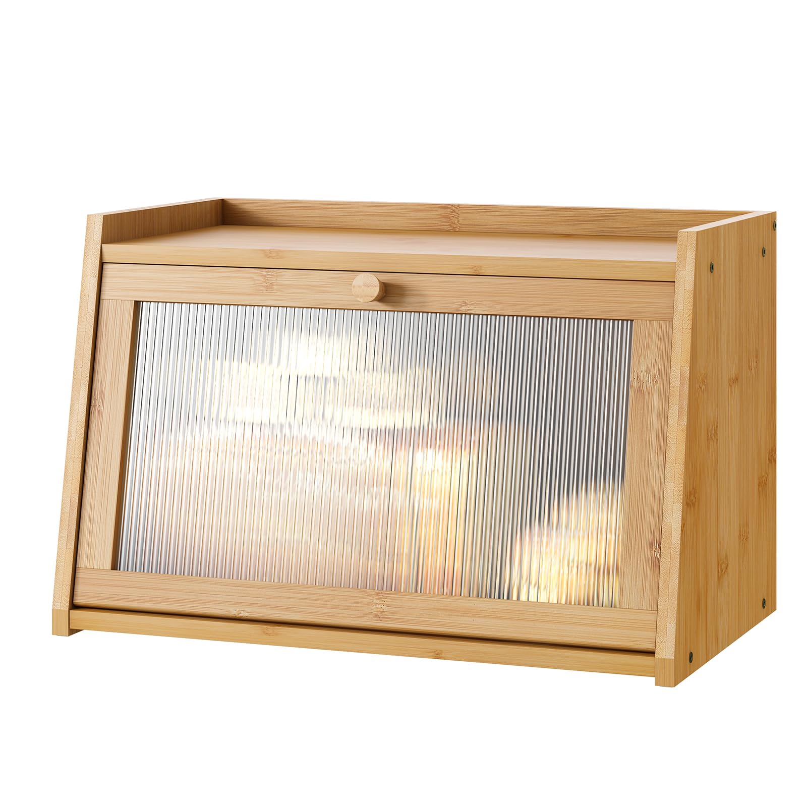 Kiplant caja pan bambú con puerta ondulada para acceso rápido en la encimera.