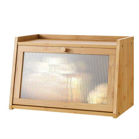 Kiplant caja pan bambú con puerta ondulada para acceso rápido en la encimera.