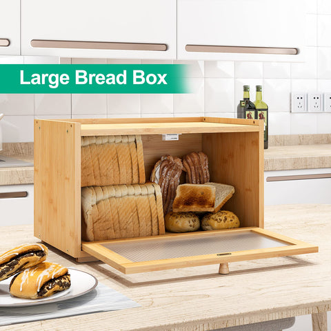 Kiplant caja pan de bambú con tapa plana para apilar con seguridad.