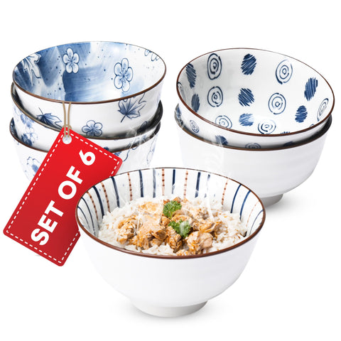 Kirosaku tazones arroz vintage azul blanco para servir porciones con estilo.