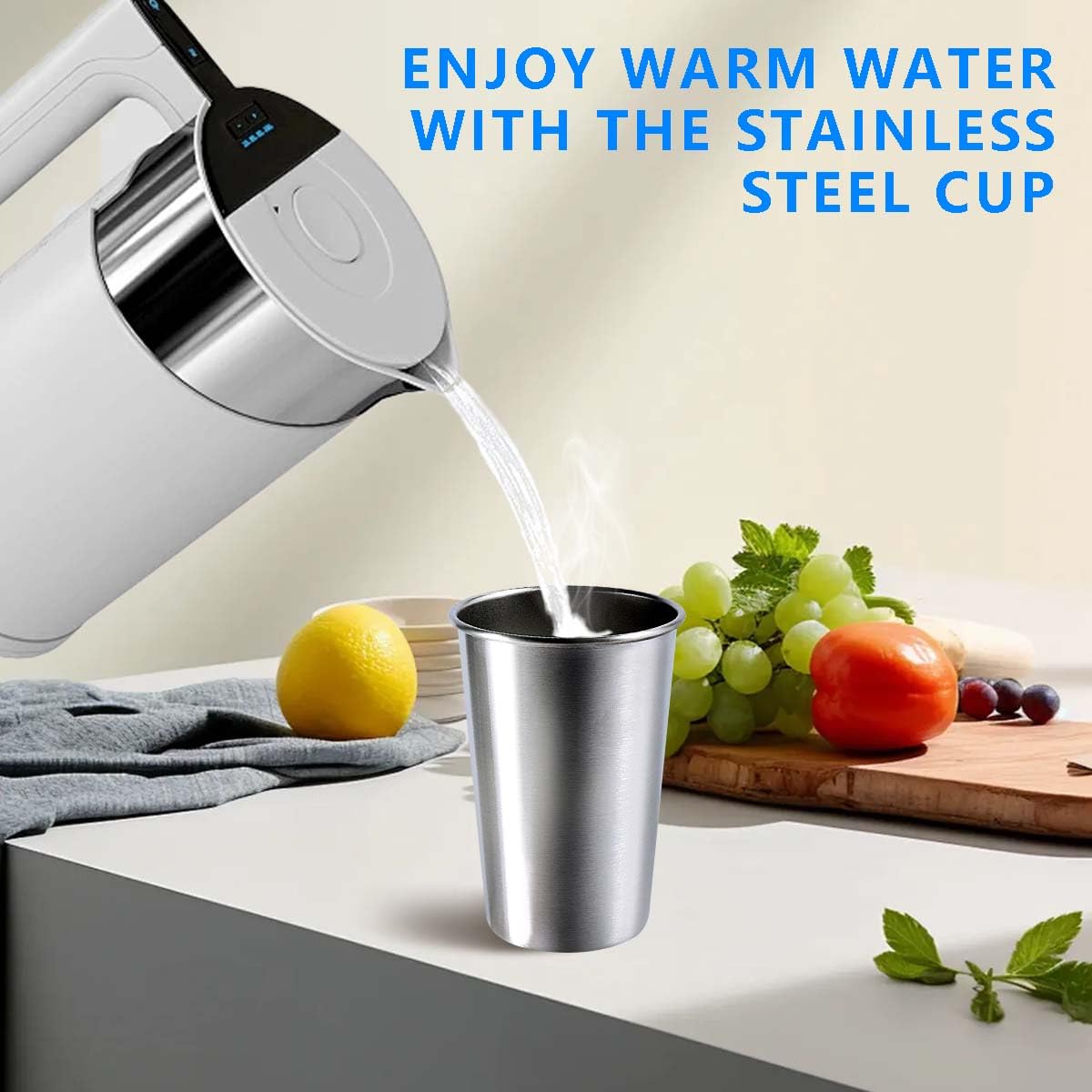 Vaso KISEER de acero inoxidable 500 ml, diseño ergonómico y cómodo.
