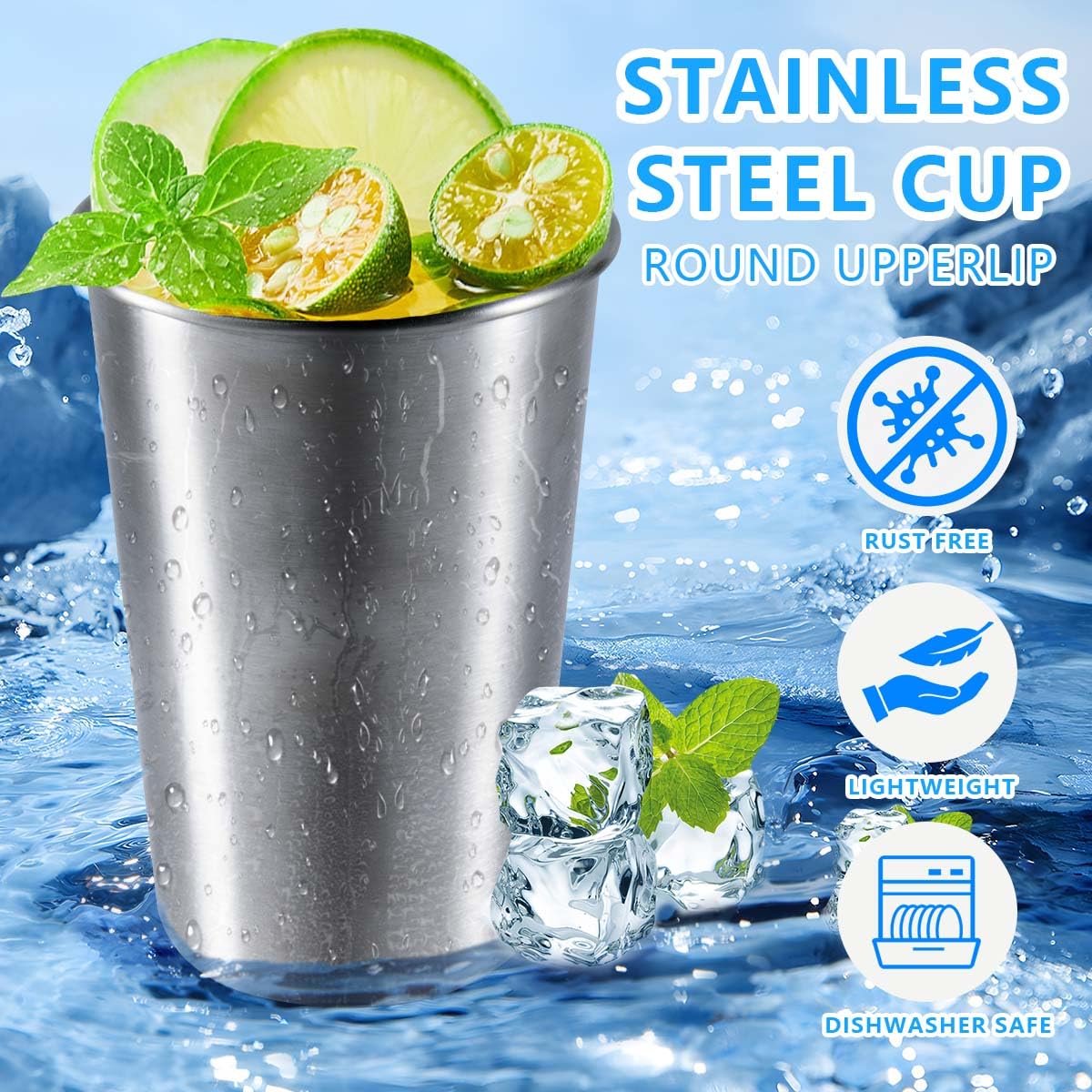 Vaso KISEER de acero inoxidable 500 ml, apto para restaurantes.