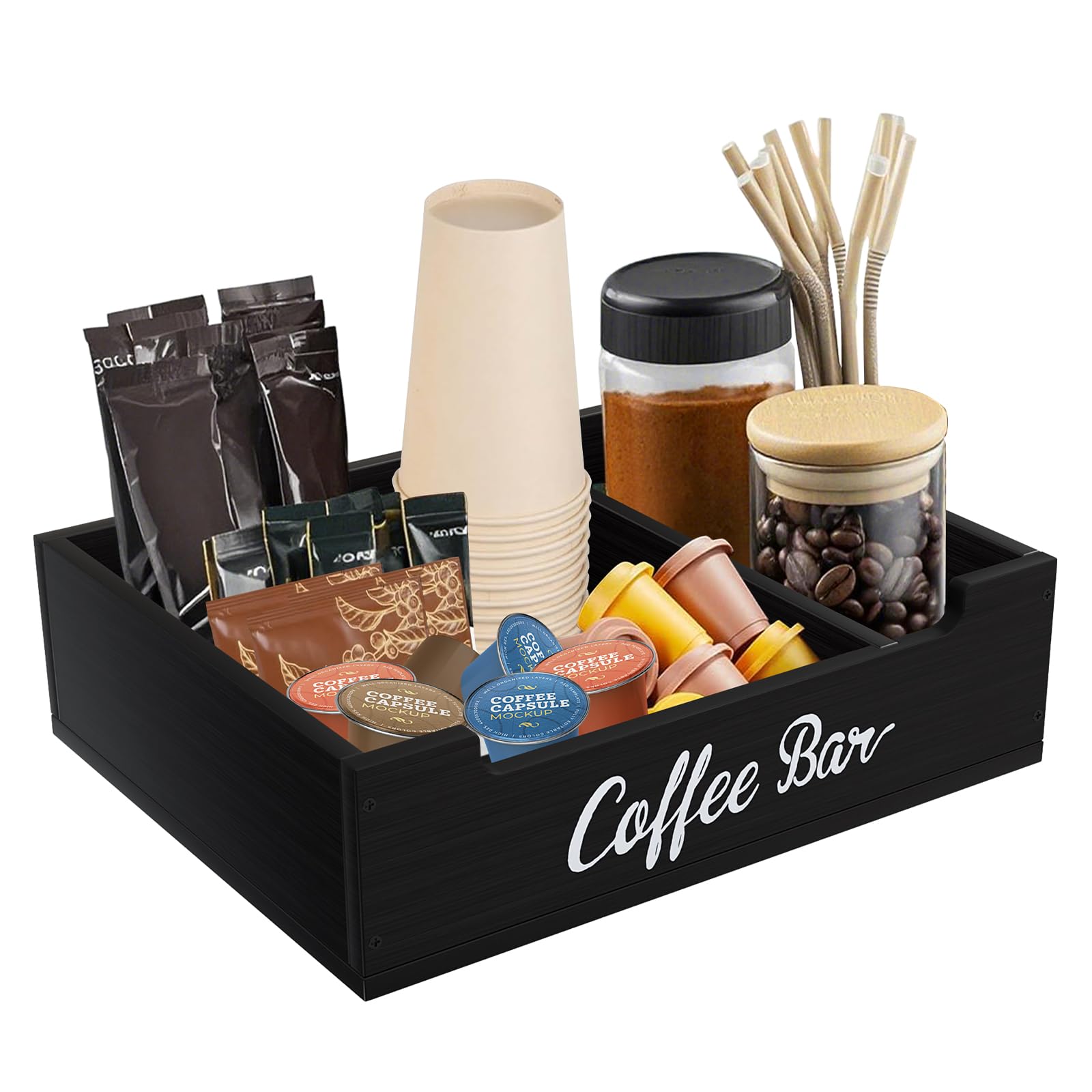 KISENG Barra pod cafe madera 14x10x4 frontal para cápsulas y tazas.