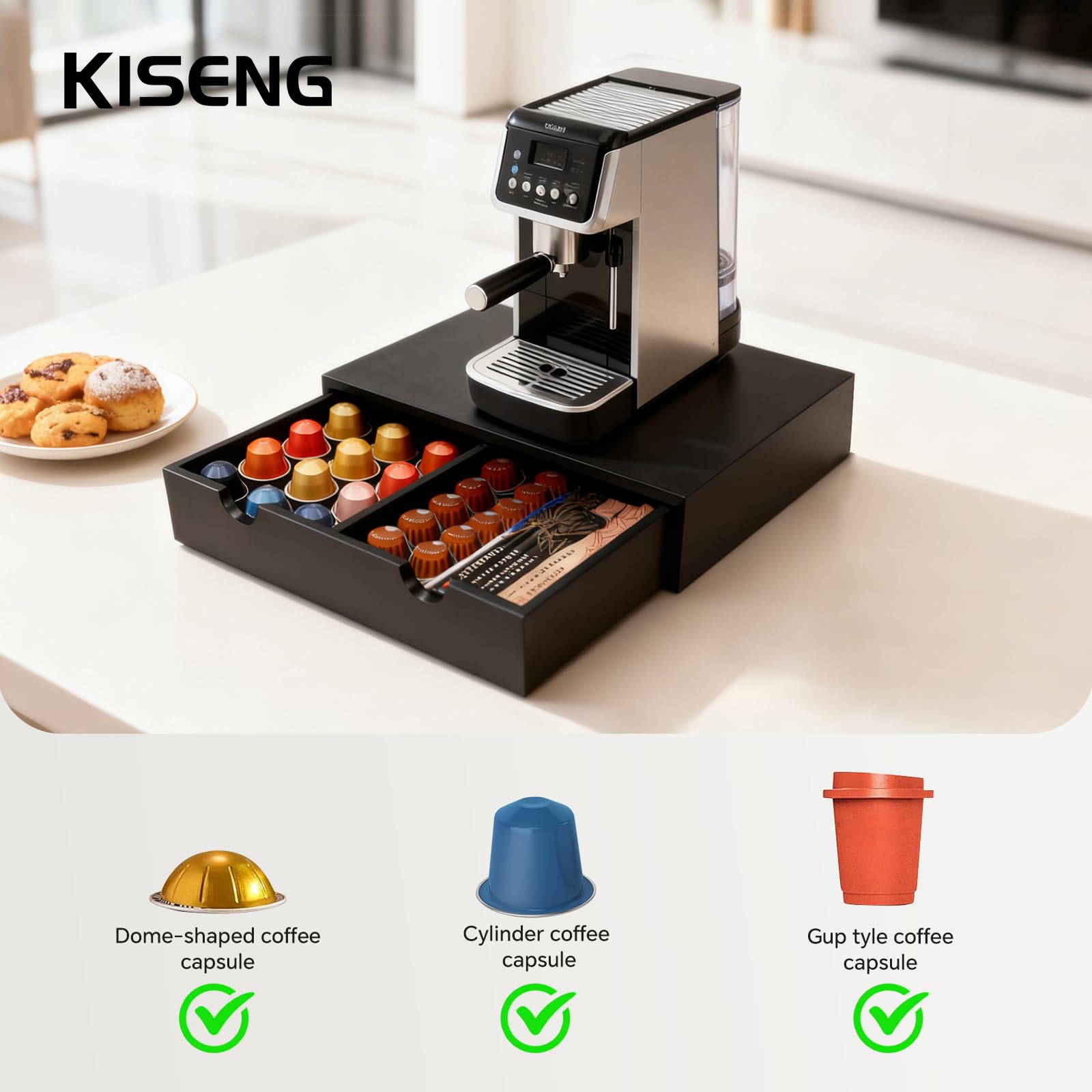 KISENG dos cajones de almacenamiento para accesorios, vista interior.