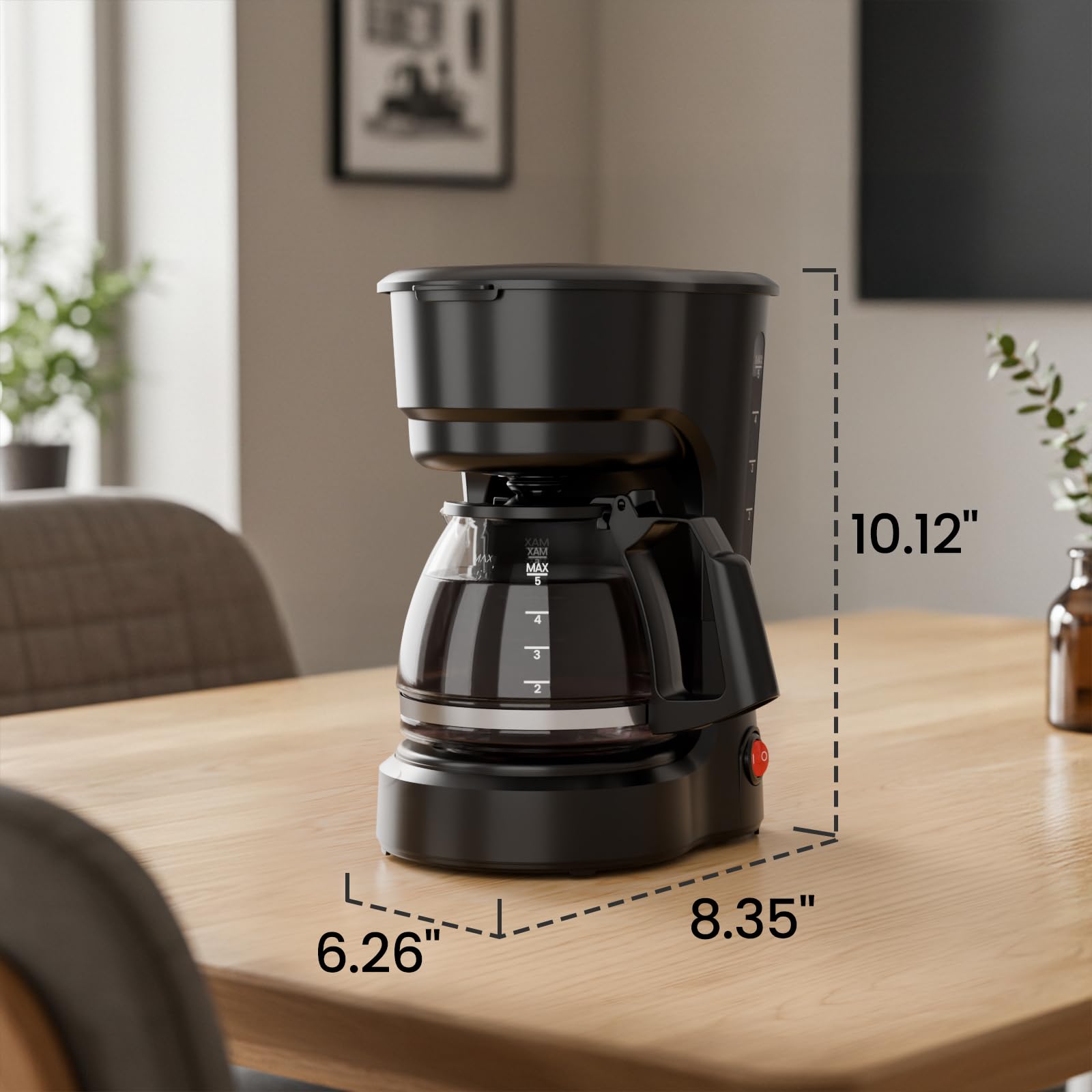 Kismile cafetera 5 tazas, diseño compacto para cocinas pequeñas.