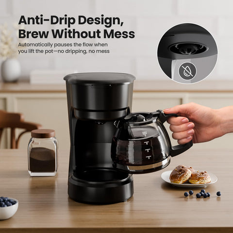 Kismile cafetera 5 tazas, ventana de nivel de agua para medir la cantidad.