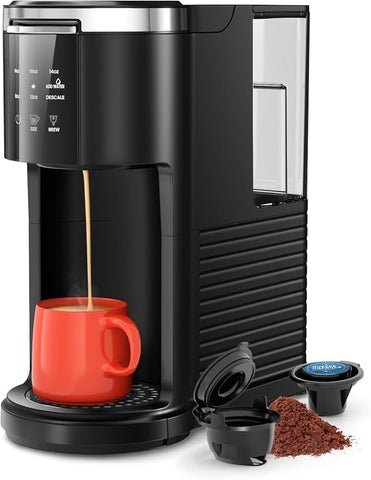 Kismile cafetera de una porción lista para cápsulas K-Cup.