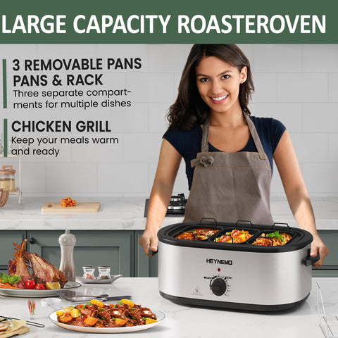 Kiss the Water 24QT horno asador, bandejas removibles para cocinar varias recetas al mismo tiempo.