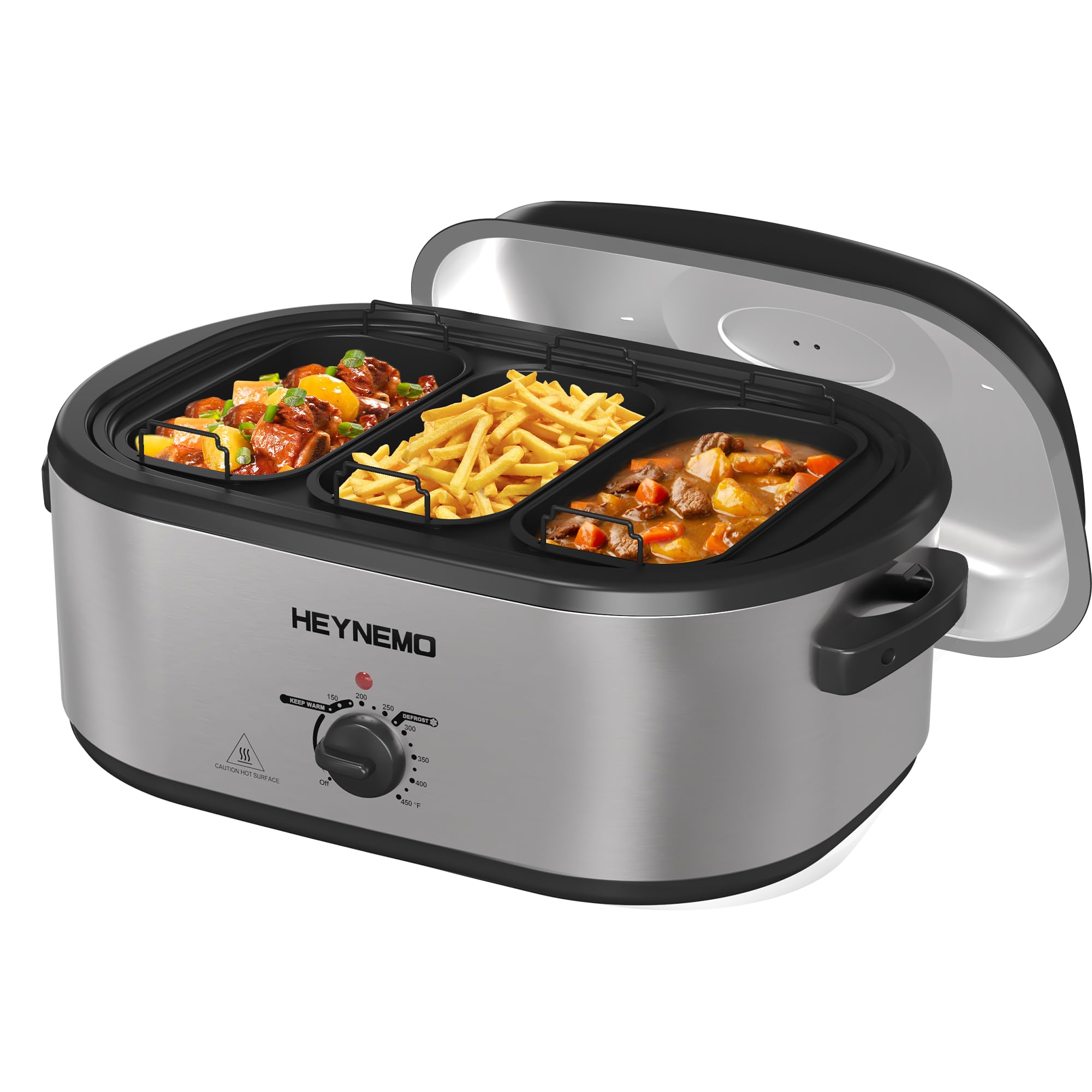 Kiss the Water 24QT horno asador, exterior elegante para cocinar porciones sin mezclar sabores.