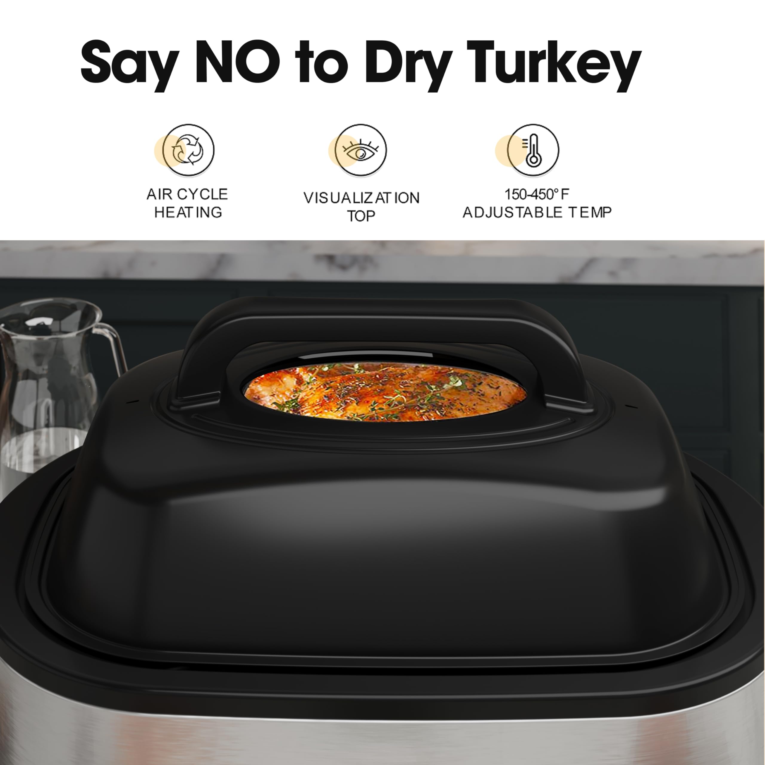 Kiss the Water Horno asador 28qt, pan enamelado facilita limpieza y cocción uniforme