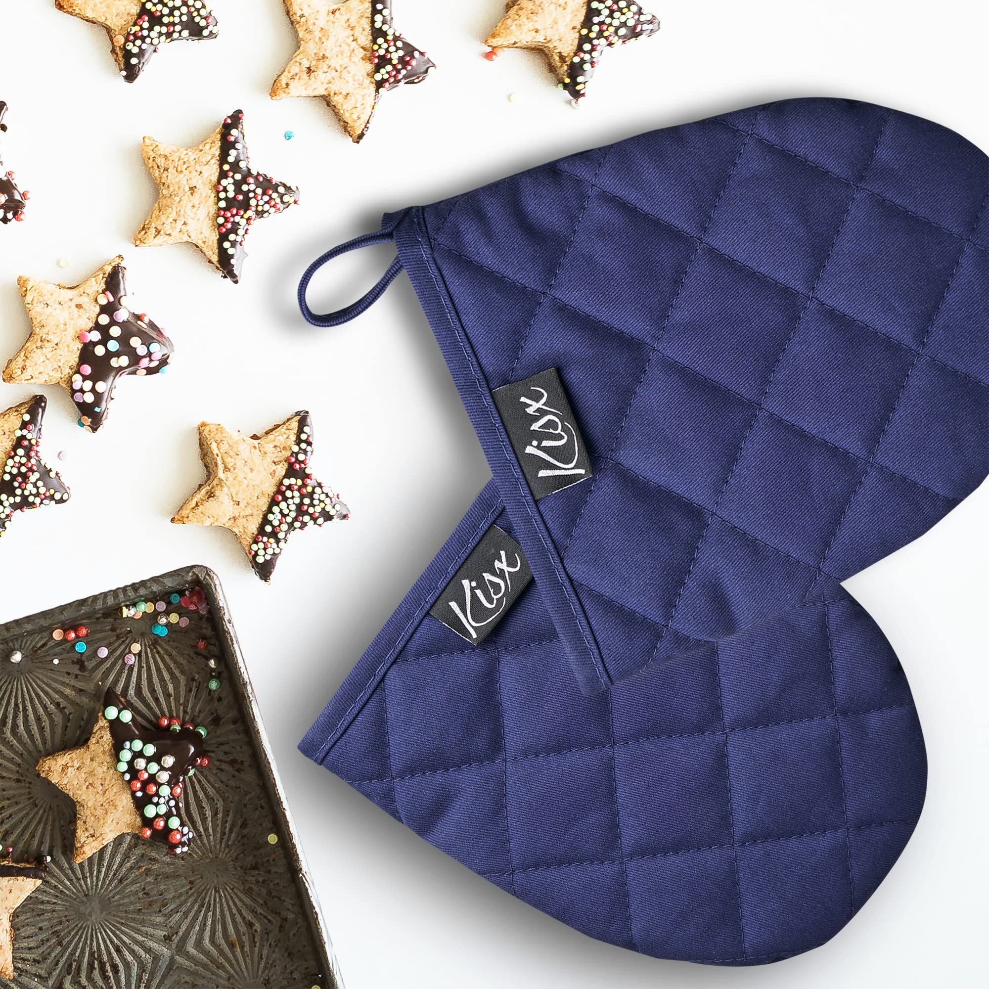 Guantes Kisx diseño ergonómico azul: comodidad y movilidad al cocinar