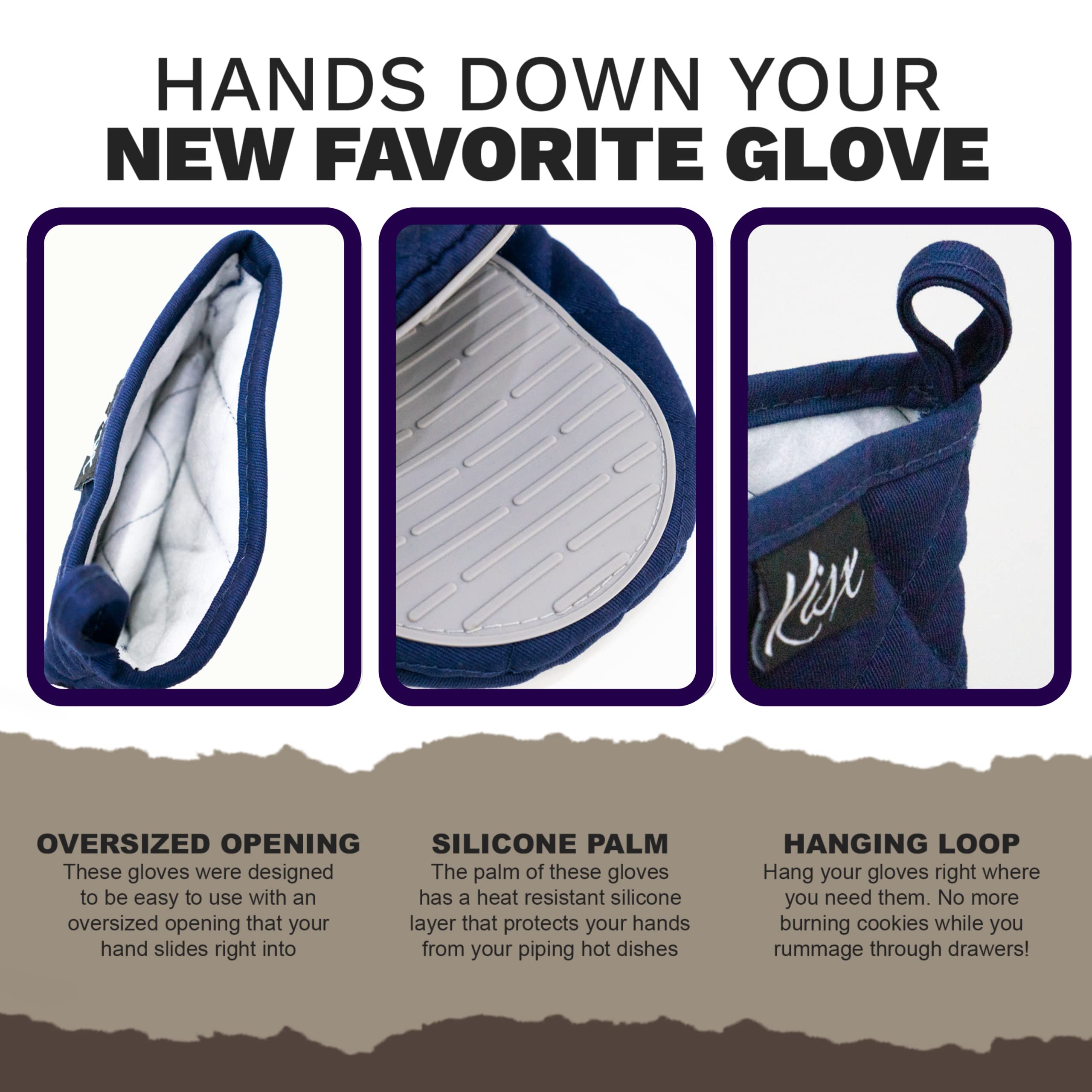 Guantes Kisx resistencia calor 500f azul: soporta calor al mover ollas y bandejas