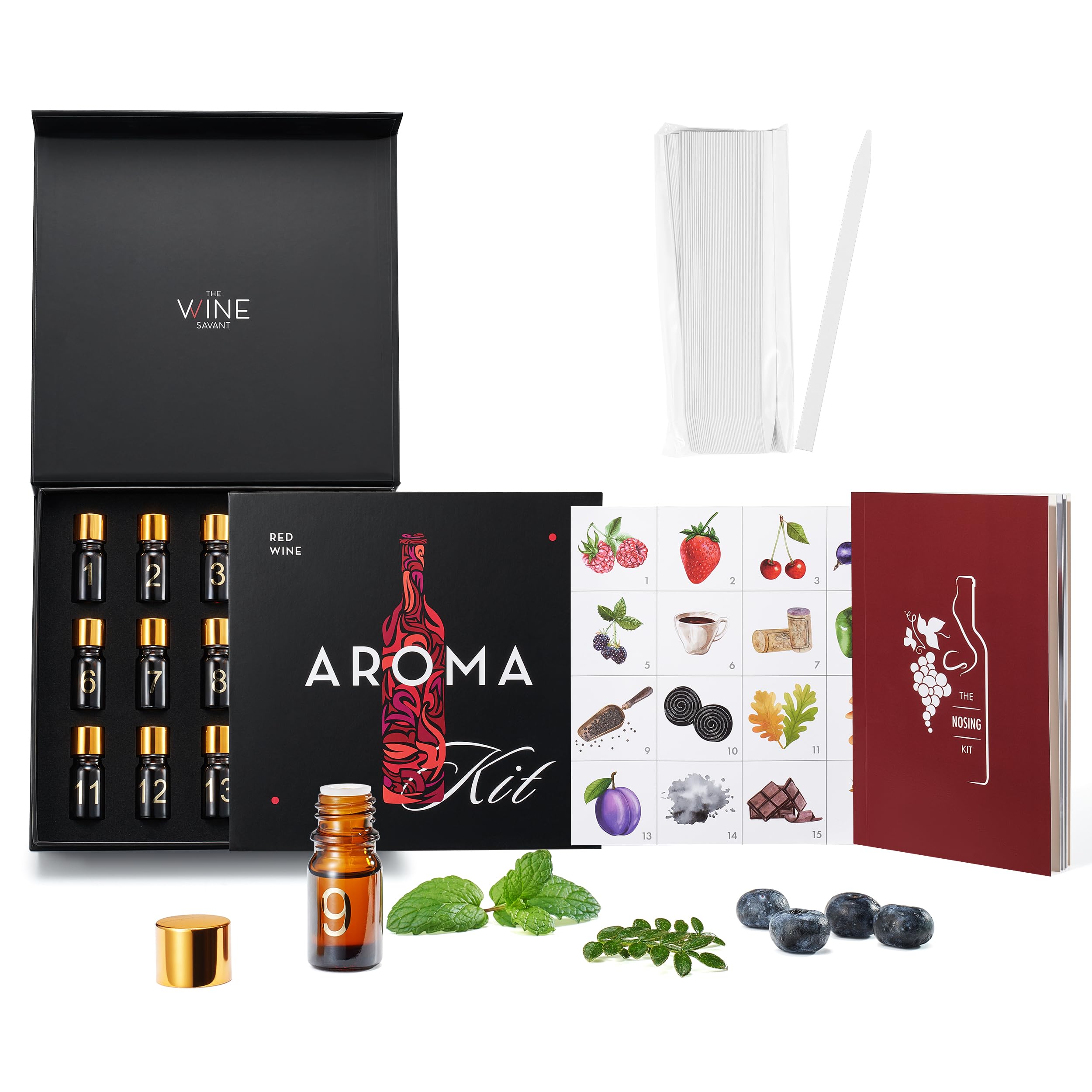El Sabio del Vino: kit aromas vino tinto en empaque para cata y entrenamiento sensorial.