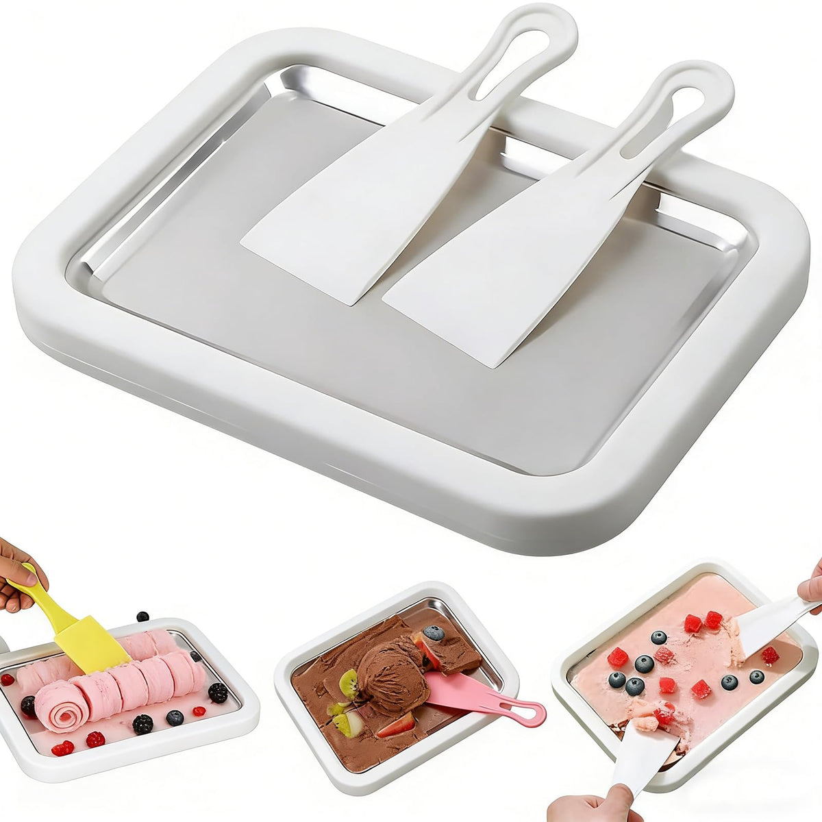 Kit de helado enrollado para casa con bandeja fría, ideal para postres caseros.