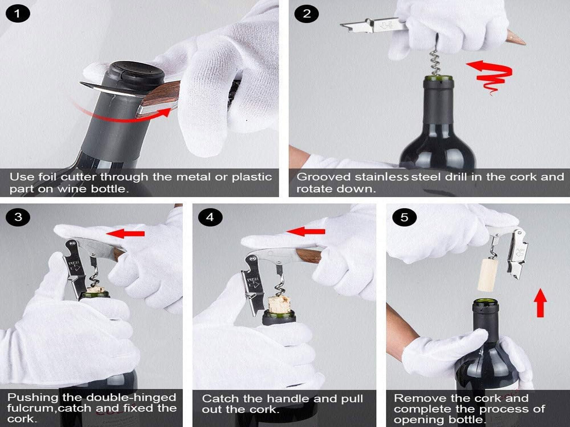 Sacacorchos Kit-Home 3-en-1, abrebotellas y cortador de foil integrados.