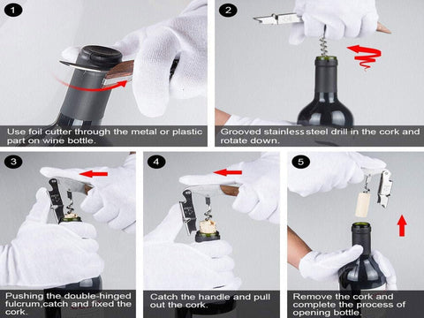 Sacacorchos Kit-Home 3-en-1, abrebotellas y cortador de foil integrados.