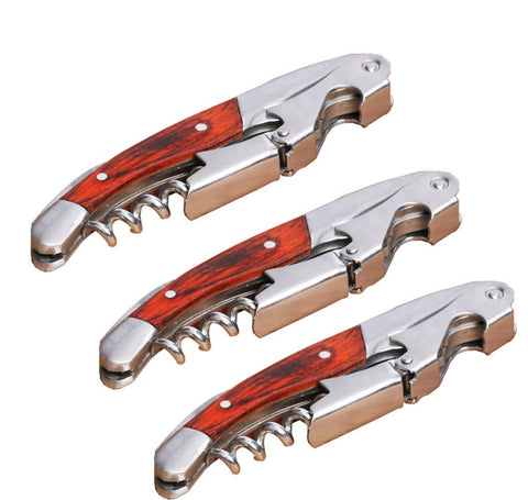 Kit-Home sacacorchos con mango largo de madera rojiza, ideal para servicio profesional.
