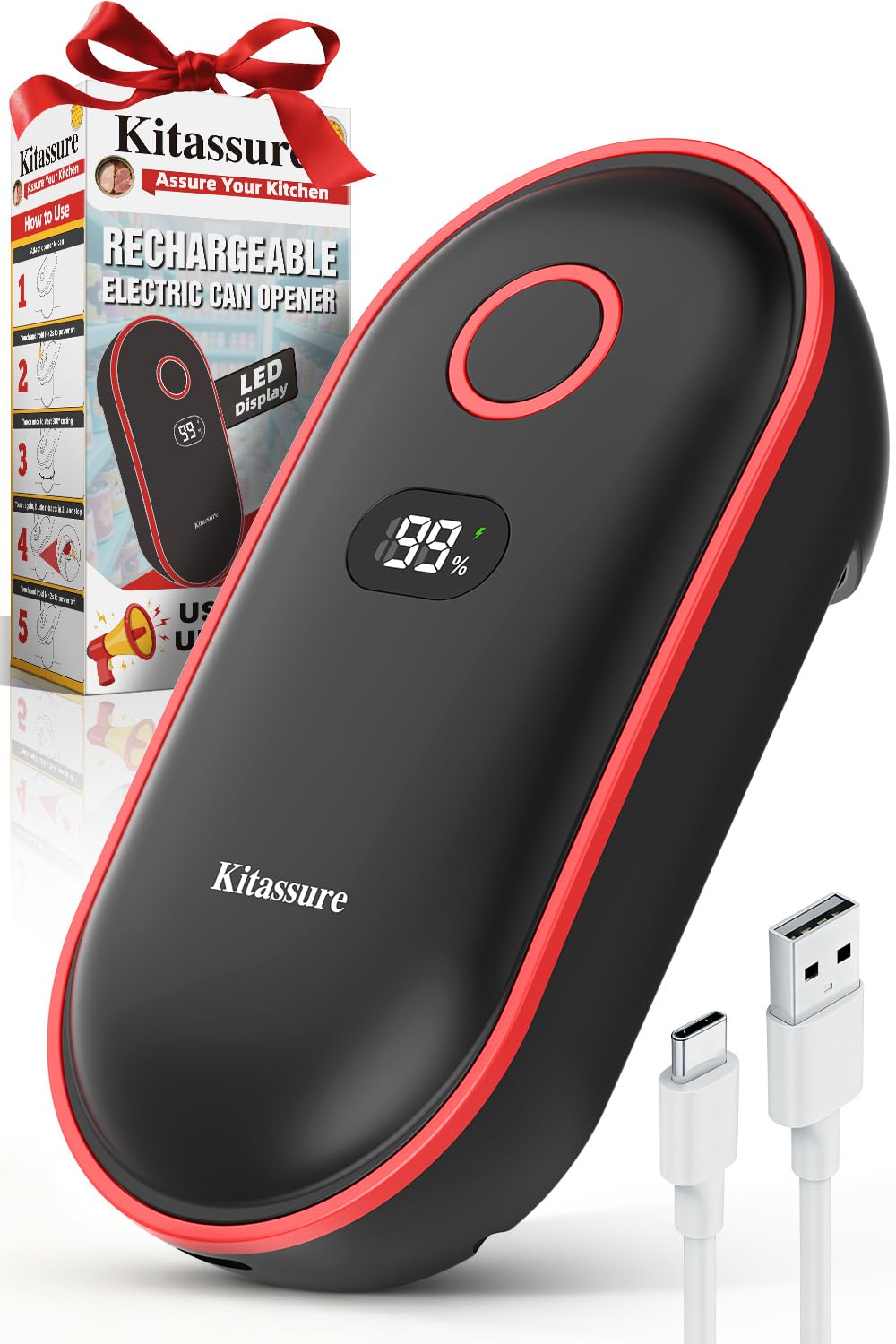Kitassure abrelatas eléctrico recargable para manos libres en la cocina.