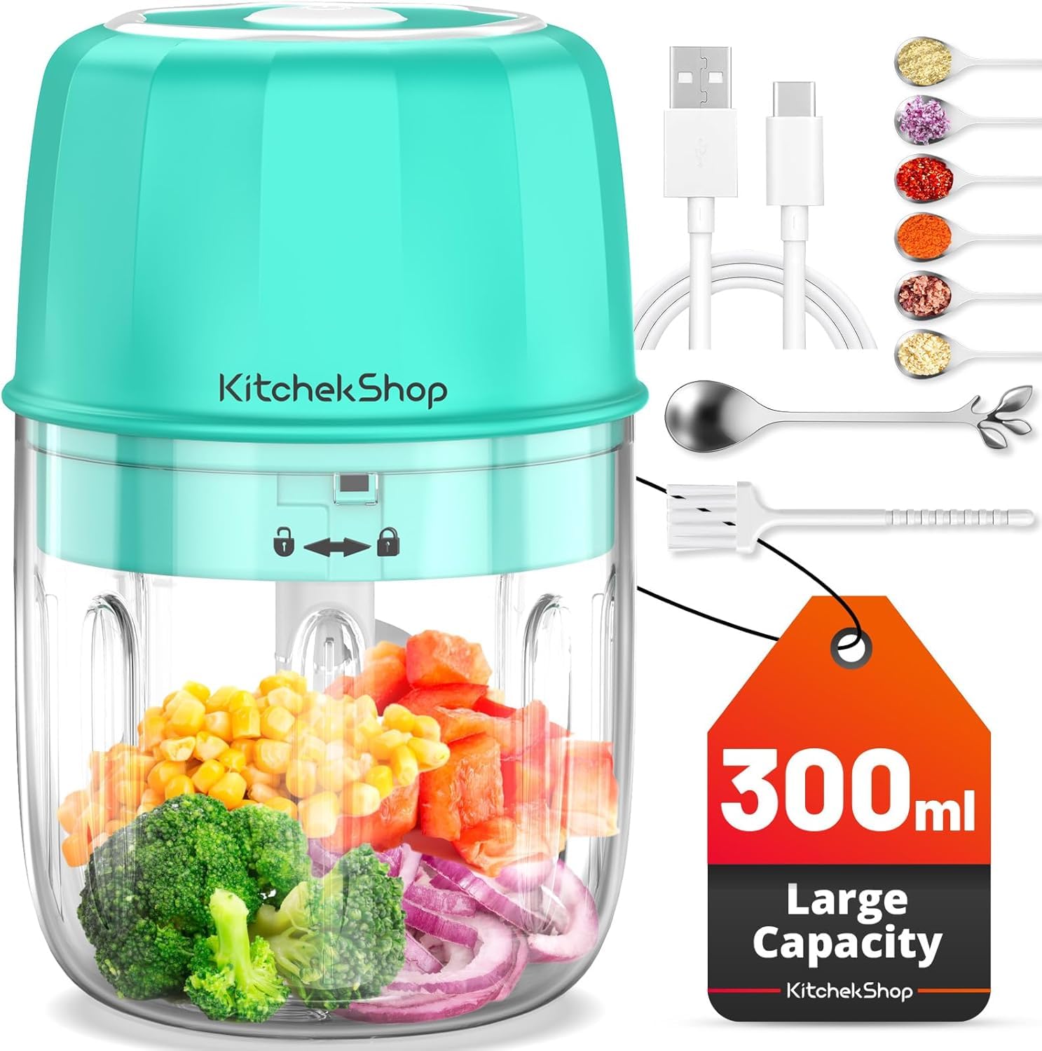 KitchekShop procesador mini portátil en verde ideal para picar ajo