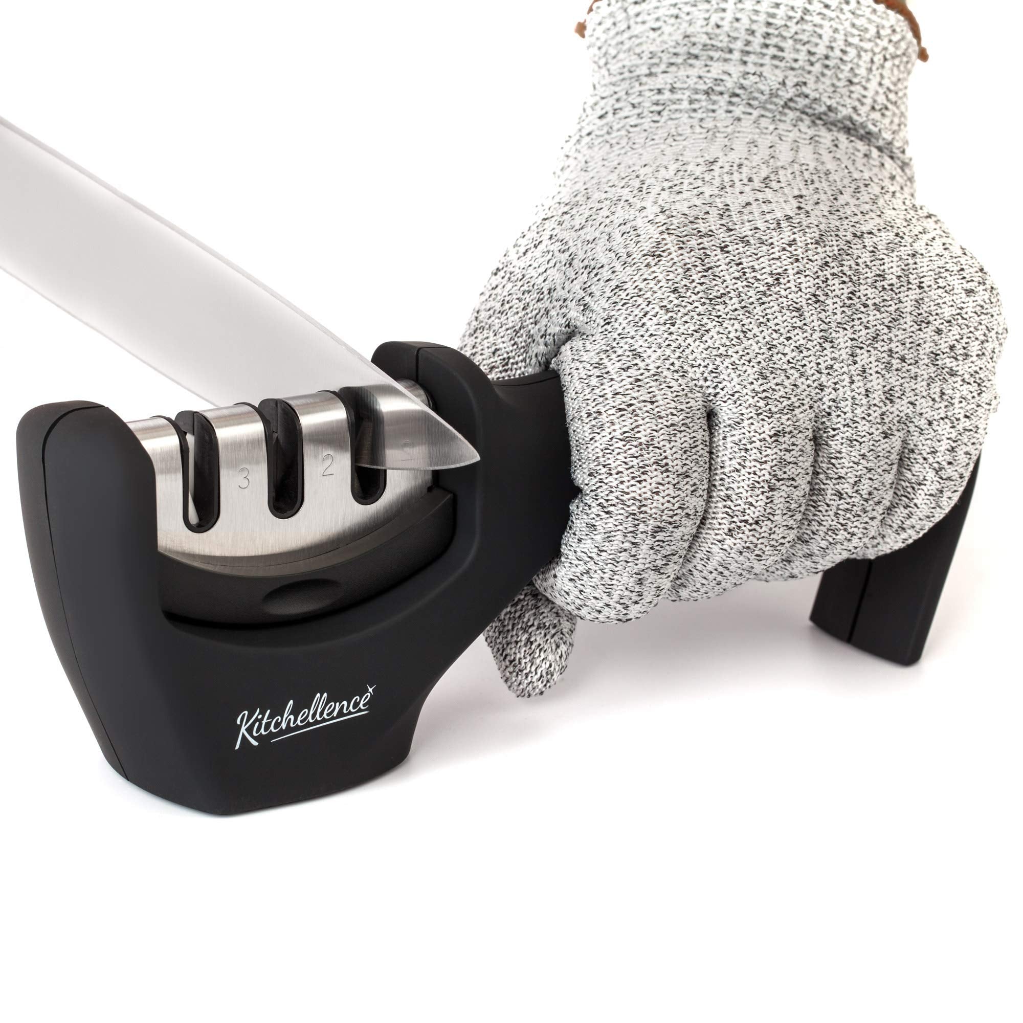 KITCHELLENCE afilador de cuchillos 3 etapas para filo preciso en la cocina