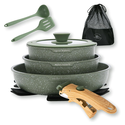Kitchen Academy juego de ollas y sartenes con mango removible para ahorrar espacio