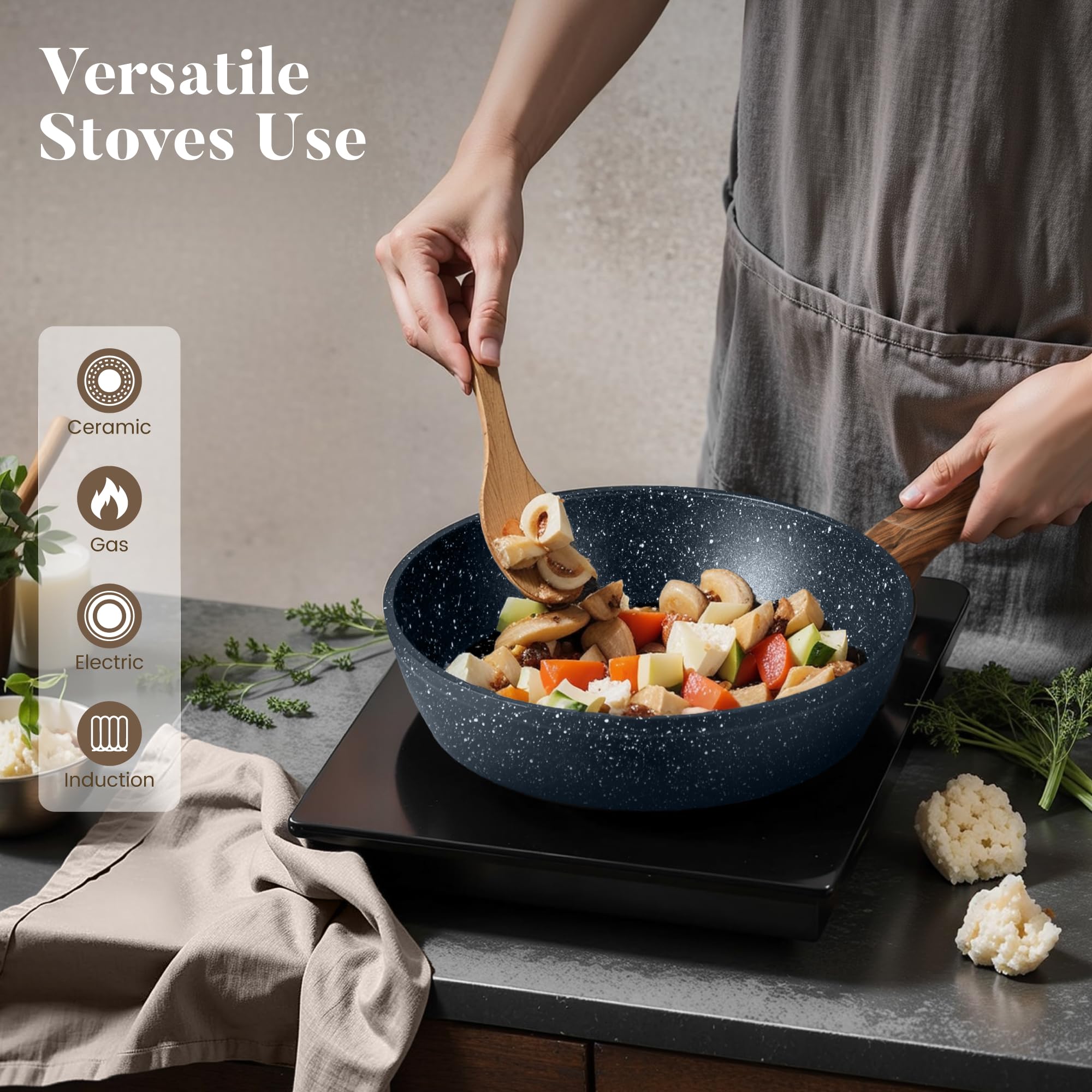 Kitchen Academy: salteador chino 9,7 pulgadas con tapa ideal para saltear