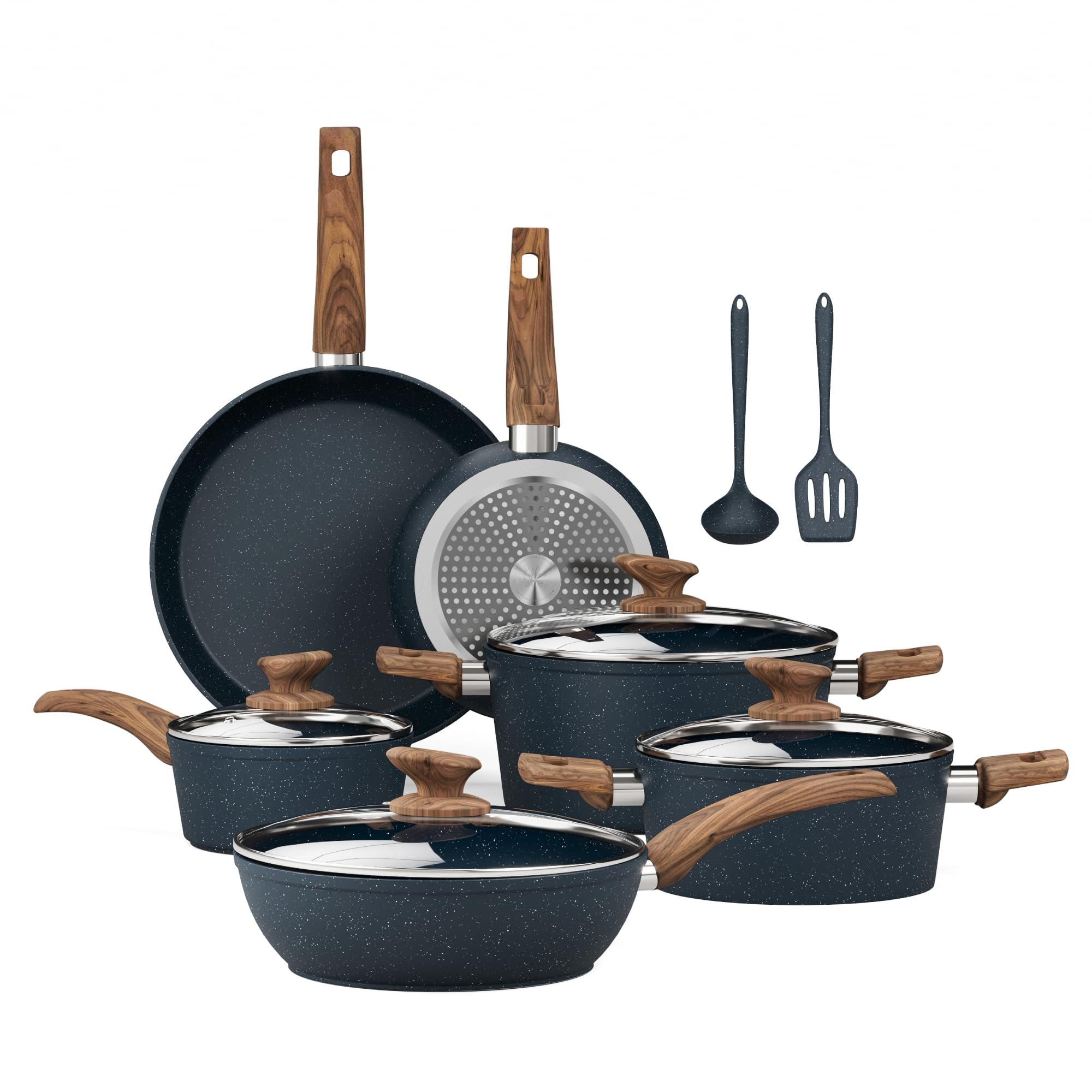 Kitchen Academy: juego de sartenes antiadherentes de 8 pulgadas en azul granito para cocinar con menos aceite