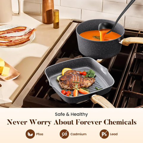 Kitchen Academy sartén profundo 9,5 pulgadas con tapa para caldos y salsas