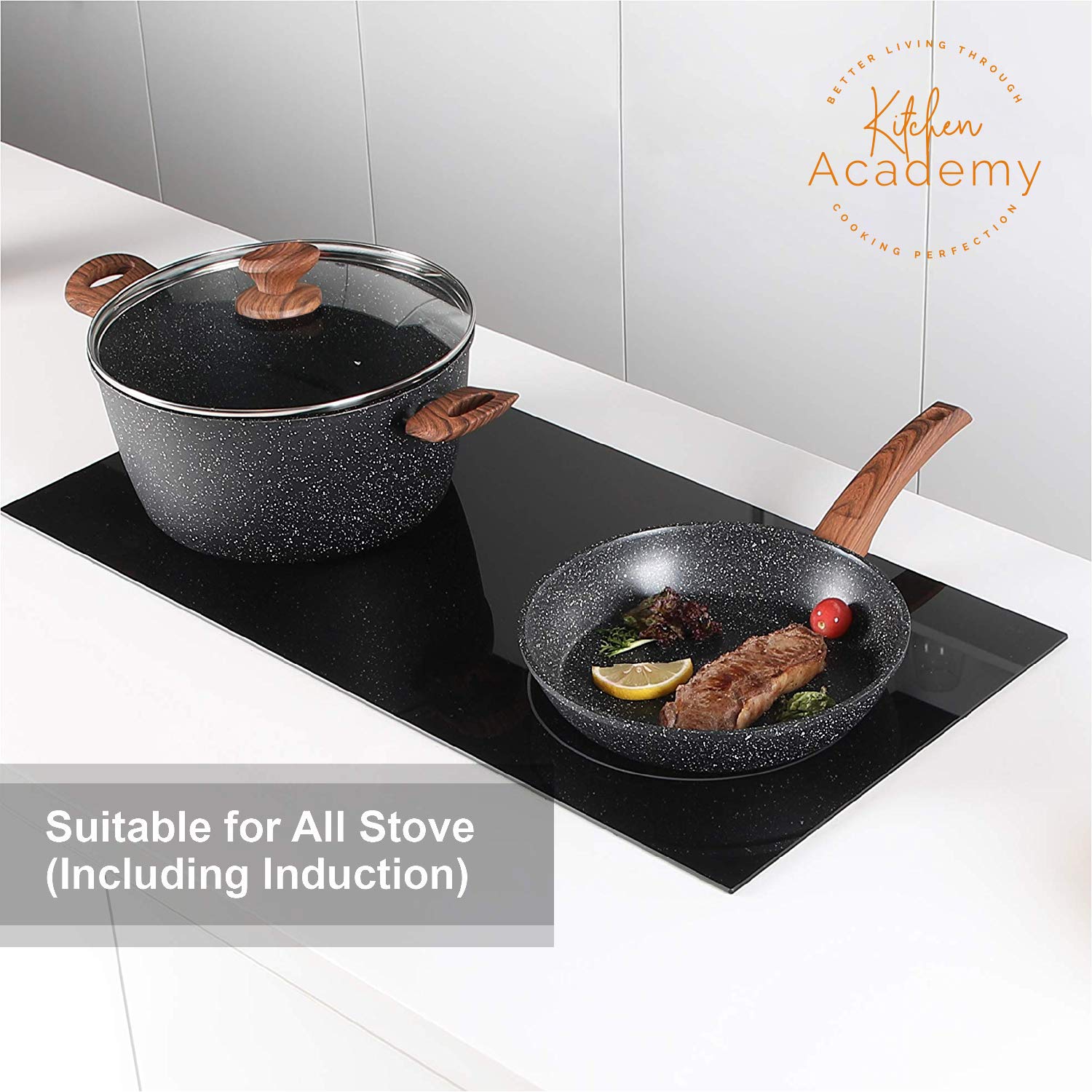 Sartén profundo de 9.7 pulgadas con tapa Kitchen Academy, cocción homogénea