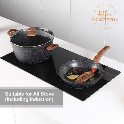 Sartén profundo de 9.7 pulgadas con tapa Kitchen Academy, cocción homogénea