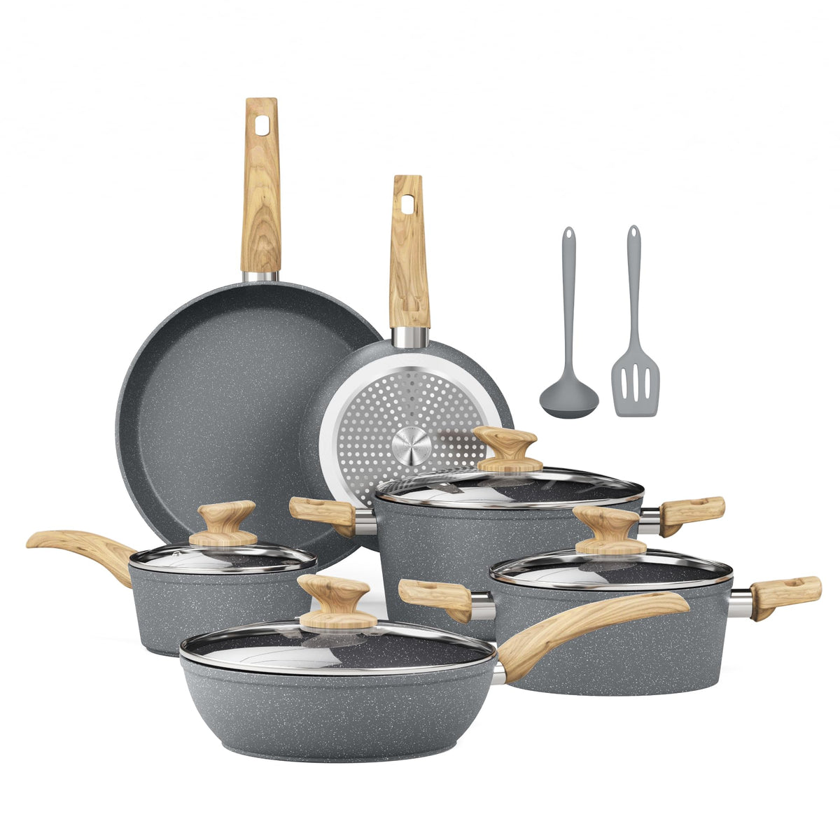 Kitchen Academy set inducción 12 piezas gris, versátil para uso diario sin esfuerzo