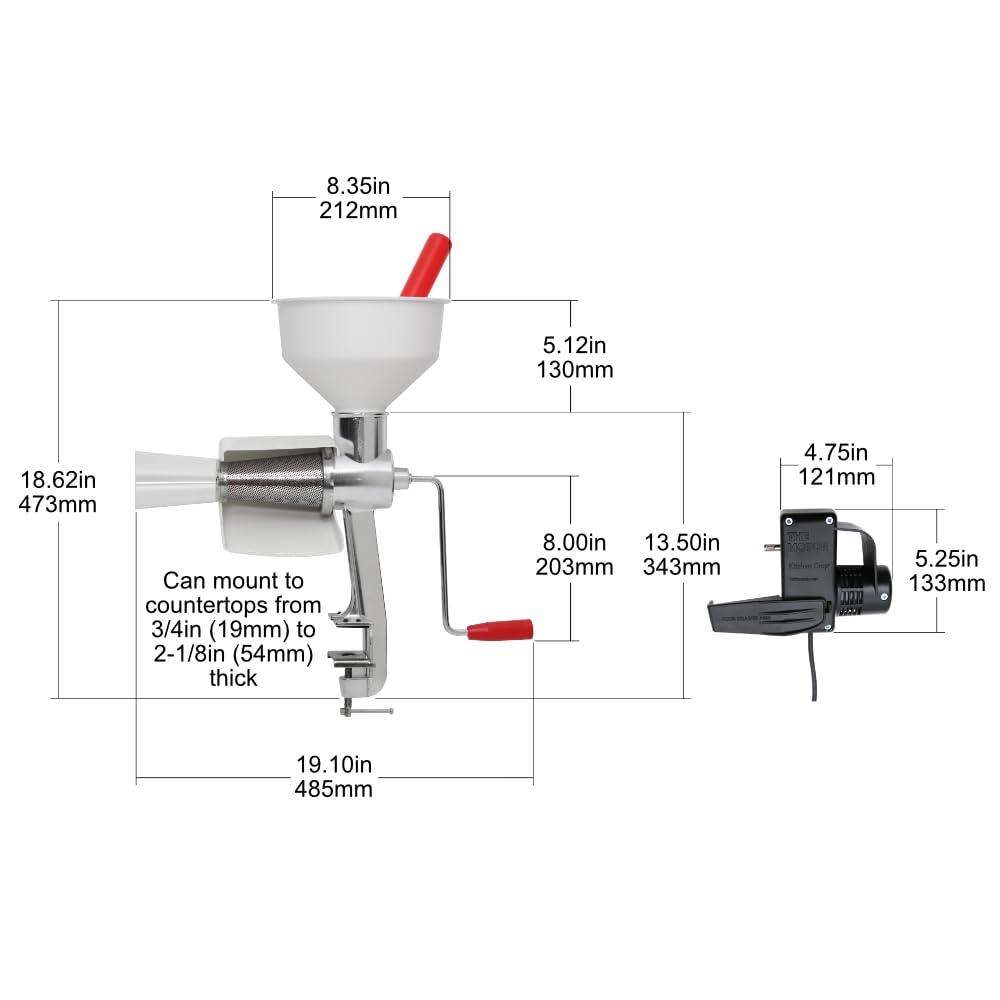 Kitchen Crop Johnny Apple Sauce Maker con motor eléctrico, acelera la elaboración de purés y salsas.