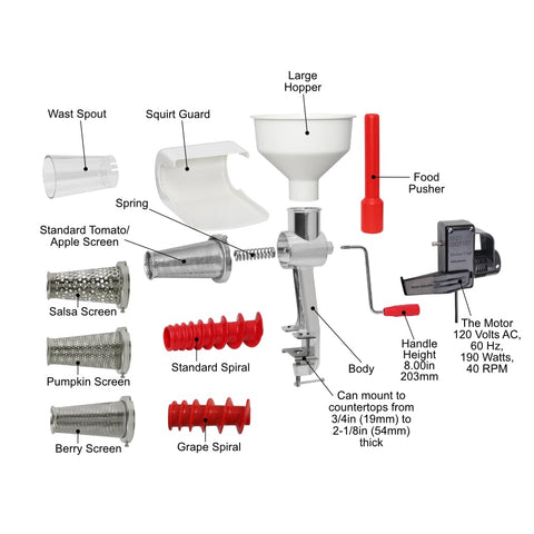 Kitchen Crop Johnny Apple Sauce Maker con criba 2.86 mm, ideal para purés gruesos.