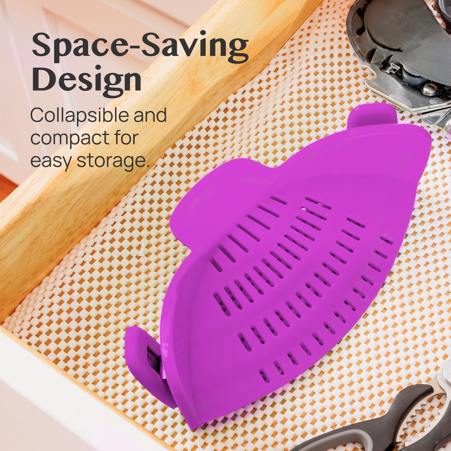 Colador clip-on de Kitchen Gizmo, diseño compacto para ahorro de espacio