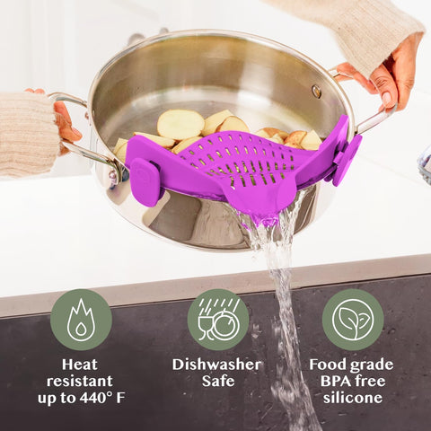 Limpieza rápida de Kitchen Gizmo Snap N Strain, apto para lavavajillas