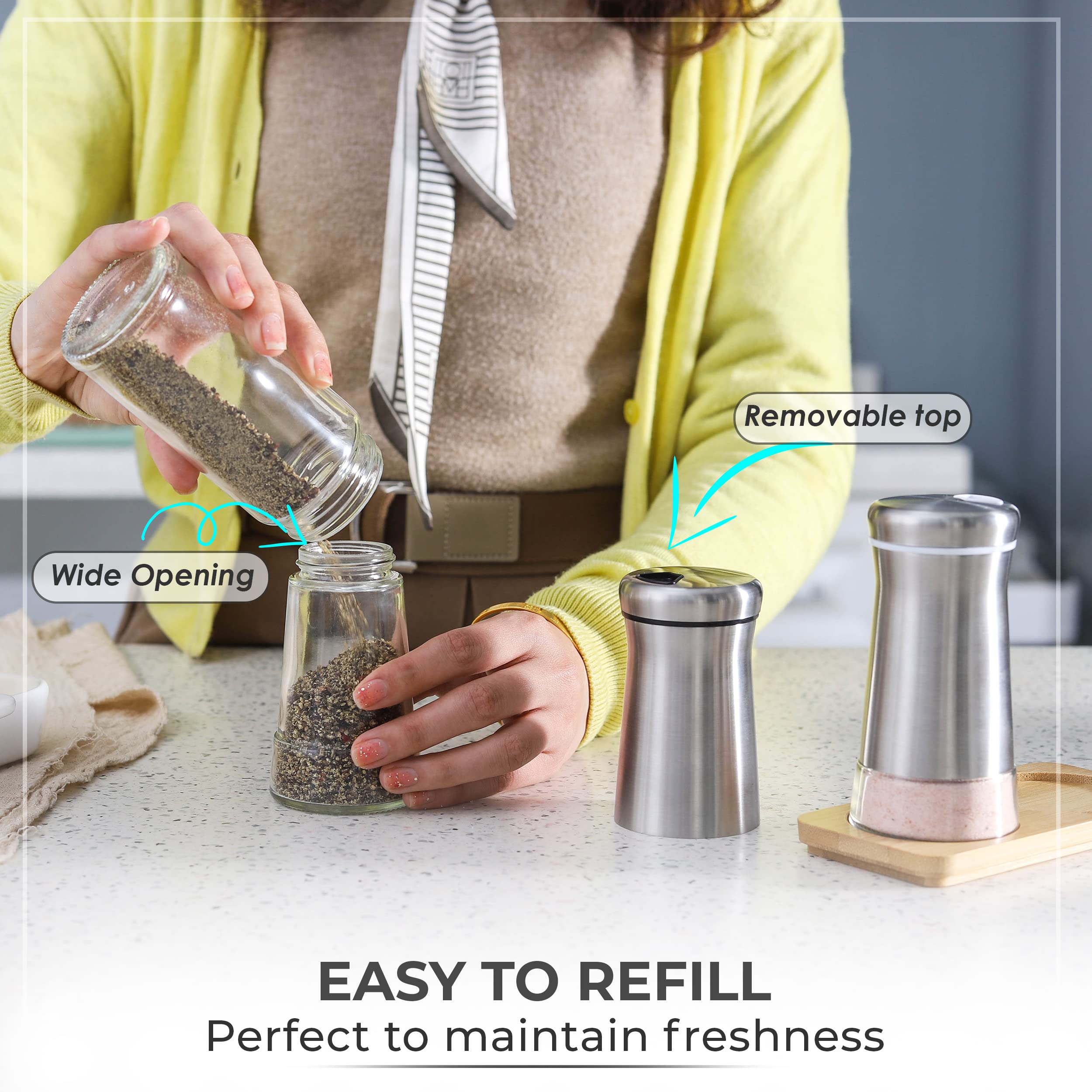 Kitchen-GO cuerpo de vidrio y acero inoxidable para especias frescas