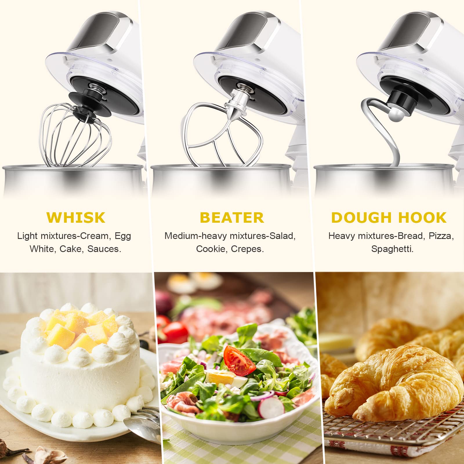 Accesorios de Kitchen in the box: gancho para masa, batidor plano y espumador de acero