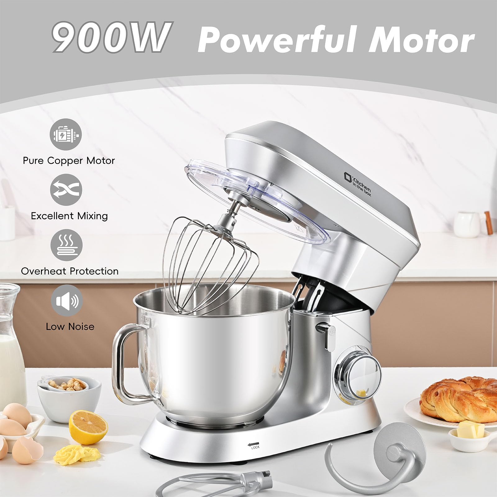 Kitchen in the box batidora de pie capacidad 7.5qt para lotes grandes.