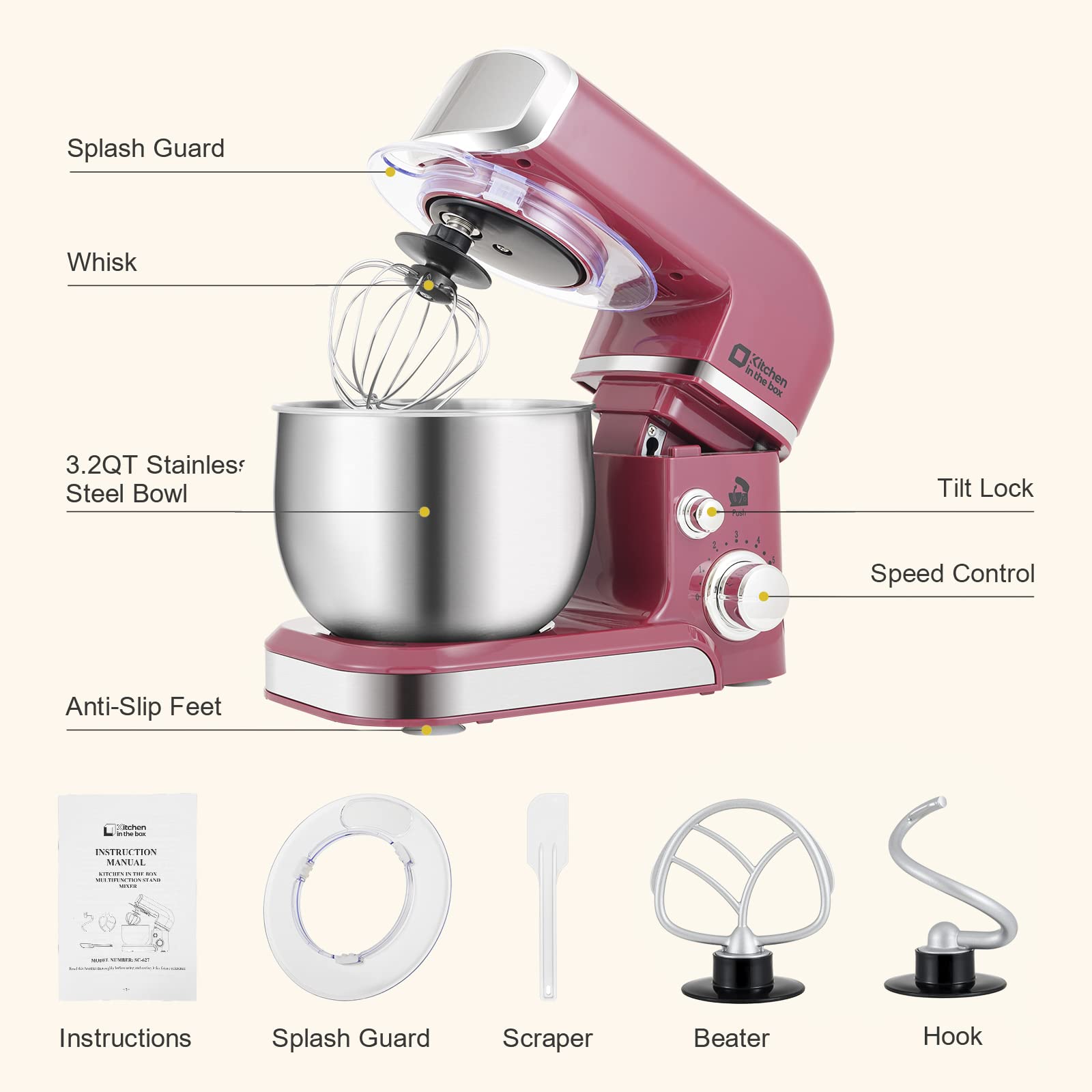 Kitchen in the box capacidad-3-2qt-bol-acero inoxidable para porciones diarias.