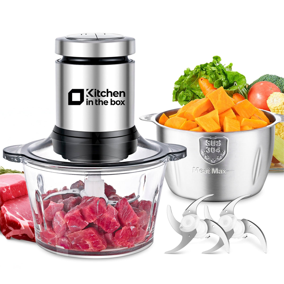 Kitchen in the box procesador con motor 400W para picar verduras con facilidad.