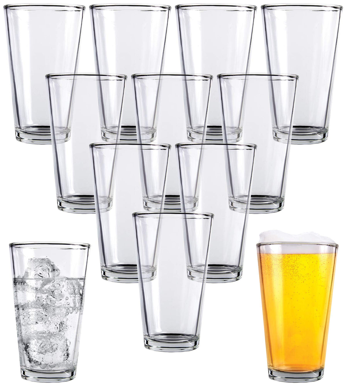 Vaso pint Kitchen Lux de 16 onzas, cristal claro para bebidas refrescantes.